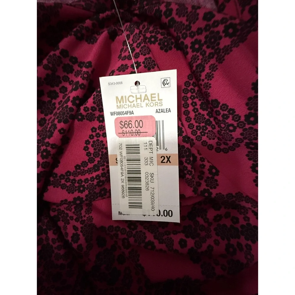 Michael Kors Dress Womens 2X Pink‎ Paisley Jersey Bell Sleeve Shift Midi Casual